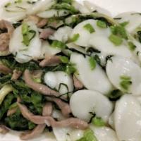 Snow Cabbage, Shredded Pork Rice Cake · 雪菜肉丝炒年糕