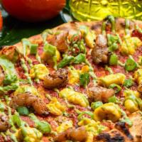 Wah Gwaan Flatbread  · Sautéed ackee, grilled shrimp and savory tomato confit drizzled with Scotch bonnet cilantro ...