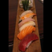 Eurasia Sushi Regular  · 1 tuna, 1 salmon, 1 albacore, 1 escolar, 1 white fish, 1 shrimp and  California roll.