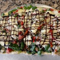 Bella Pizza · Fresh Spinach, grilled chicken, eggplant, roasted peppers, red onions, tomato, fresh mozzare...