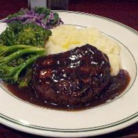 Filet Mignon Lunch · Choice 8 oz. tenderloin flame-broiled and topped with merlot butter.
