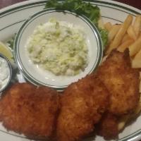 Cod Fish and Chips Lunch · Fresh cod coated with panko, deep-fried and served with tartar sauce and a side of french fr...