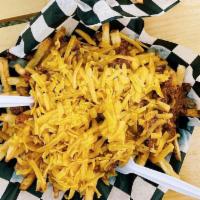 Chili cheese fry  · Family fry smothered in chili topped with onions and cheddar cheese!