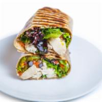 The Baja Wrap · Grilled chicken, black beans, corn, cheddar cheese, jalapeno, house mix with lime vinaigrett...