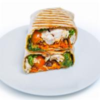 The Buffalo Wrap · Grilled chicken, tomatoes, carrots, cheddar cheese, with spicy buffalo in a flour tortilla.