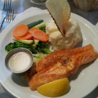Salmon Filet · Cold water farm raised, broiled or grilled.