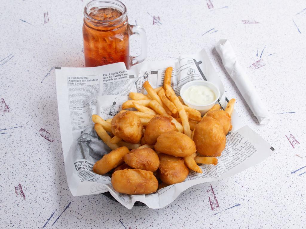 Fish Basket · Deep-fried cod with fries and slaw.