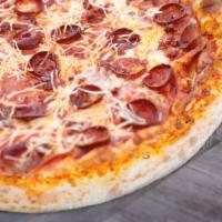 The Champ Triple Pepperoni  · Three types of pepperoni, a hundred-percent whole milk mozzarella, topped with Parmesan.