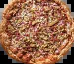 Cochino Chicken Pizza · Pesto chicken, red onions, hickory-smoked bacon and feta cheese crumbles.