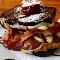 The Big 'O' Grilled Cheese · Local Chocolate Bread french toast with peanut butter, nutella, banana, applewood bacon and ...