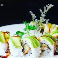 Dragon Roll · BBQ eel, cucumber, topped with avocado.