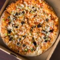 Veggie Pizza · Mushroom, black olive, green pepper, fresh tomatoes and onion.