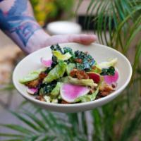 Vegan Caesar Salad. · Mixed Green | Kales | Vegan Cashew Caesar Dressing | Croutons | Almonds
** Nuts Allergy