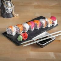 Rainbow Roll · California roll topped with tuna, salmon, white fish, and shrimp.