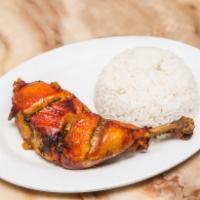 Pollo BBQ · BBQ chicken. Served with rice and beans.
