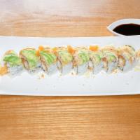 Mimi roll · Shrimp tempura, spicy tuna, jalapeno inside, topped with spicy crab salad, avocado,crunch, t...