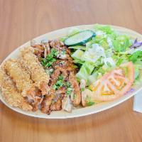 3. Tempura and Chicken Plate · Comes a choice of white or brown rice
Green salad & a choice of ranch, thousands or Italian ...