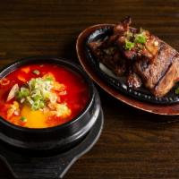 Tofu Soup and Kalbi 순두부 + 갈비 · Soup made from bean curd.