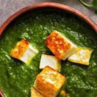 Saag Paneer · Indian Cottage Cheese (aka Paneer) simmered in homestyle spinach sauce and served with a sid...