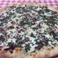 The Ricotta Pizza · Baked with ricotta cheese, fresh sliced tomatoes, fresh basil, garlic, mozzarella and Romano...