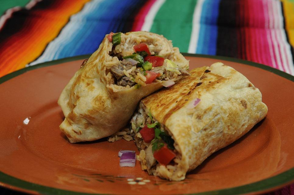 Bistec Burrito · Steak. Large flour tortilla filled with cheese, refried beans, rice, lettuce, tomato, onion, cilantro, and sour cream.