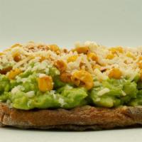 Avocado Bruschetta · Haas avocado freshly-mashed with Himalayan salt. Rainbow peppercorns and pico de gallo on fr...