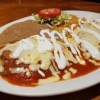 Chiles Rellenos · Two poblano peppers covered with egg batter and filled with your choice of Chihuahua cheese ...