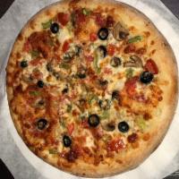 Veggie Supreme Pizza · A garden fresh arrangement of mushrooms, onions, olives, green peppers, tomatoes and extra c...