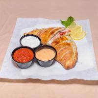 Meatball Calzone · Onions, peppers, cheese and sauce, Includes one marinara on the side for 10