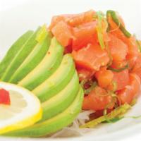Salmon Avocado Salad · Sliced avocado with a variety of vegetables. 