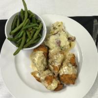 Chicken Cordon Bleu · Stuffed and fried chicken with black forest ham, Swiss cheese and mustard.
