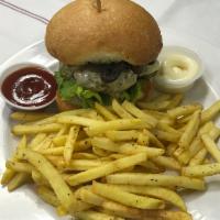 Patio Burger · Grilled per your liking with American cheese all burgers are 8 oz. black Angus beef served o...