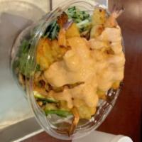 3. Shrimp Tempura · Shrimp tempura, spring mix, served with avocado, crab salad, cucumber, grilled asparagus, an...
