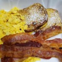 Cinnamon Raisin French Toast Special · 2 eggs any style. 2 pieces of cinnamon raisin French toast., choice of ham bacon or sausage.