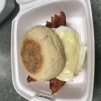 Bacon Egg Cheese Sandwich · Fried egg, Bacon, cheese on english muffin- grilled or toasted.
