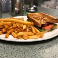 BLT Sandwich & curley fries · Bacon, Lettuce, Tomato, Mayo. Served with French fries.
