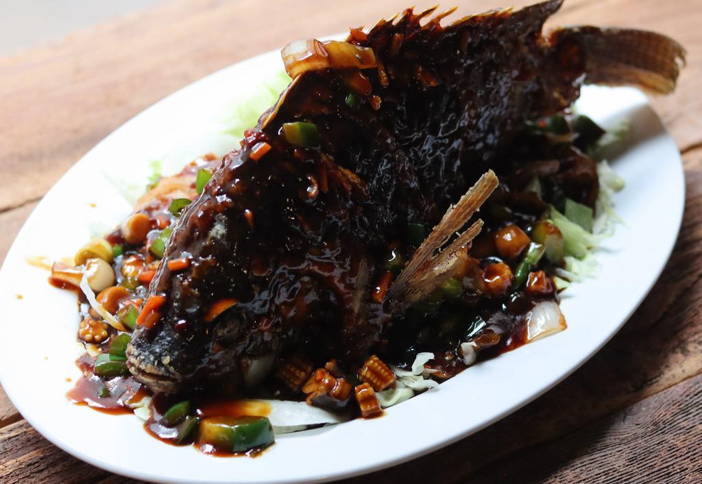 hunan whole fish · Deed fried whole fish with special spicy house brown sauce