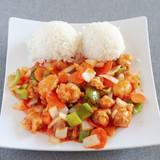 Mongolian Shrimp · Mongolian shrimp served with steamed vegetables and jasmine rice.
