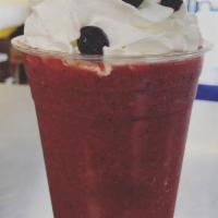 Razzle Dazzle Smoothie · Mango, strawberries, rasberries, blueberries choice of milk or juice.