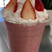 Strawberry Fields Smoothie · Fresh strawberry, fresh bananas choice of milk for apple juice.