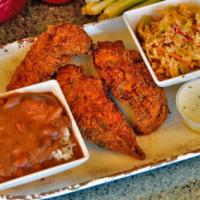 Chicken Strips Platter · Cajun seasoned buttermilk marinated Chicken strips lightly breaded in our Cajun breading and...