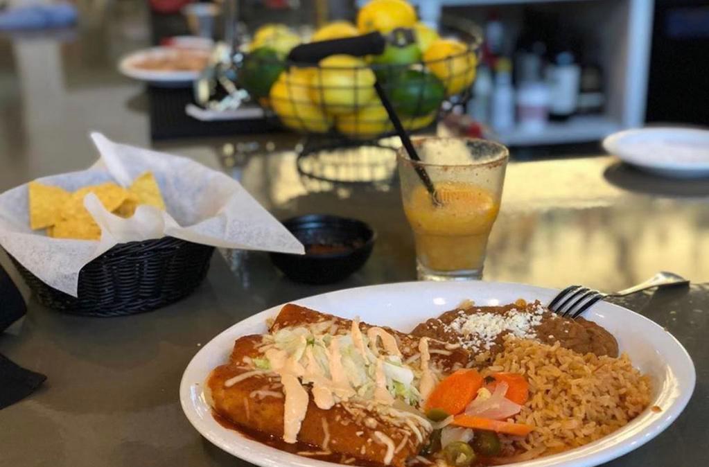 3 Enchiladas · Mexican 3 cheese blend wrapped in fresh corn tortillas, topped with red enchilada sauce and sour cream and queso fresco. 