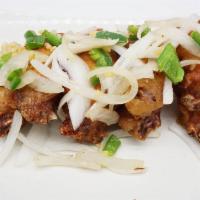 A3. Salt & Pepper Fried Chicken Wings 椒鹽雞翼 · Cooked wing of a chicken coated in sauce or seasoning.