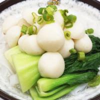 NS10. Fish Ball Noodle Soup 魚蛋湯麵 · Soup with fishballs made from flaked fish. 