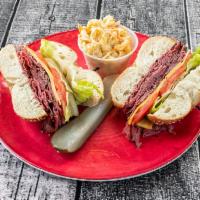 Roast Beef Sandwich  Lunch   · Sandwich with thinly sliced beef that has been cooked over a dry heat. 