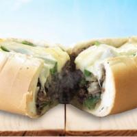 Philly cheese steak · Sirloin steak, cheese, green peppers, grilled onions and your choice of veggies.