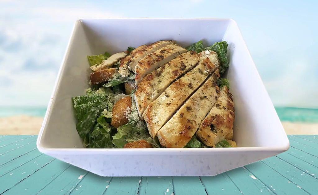 Chicken Caesar Salad · Grilled chicken breast, romaine lettuce, croutons, Parmesan cheese and Caesar dressing.
