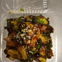 Brussels Sprout · Flash fried Brussels sprout, bacon, tossed with our special sauce.(GF)