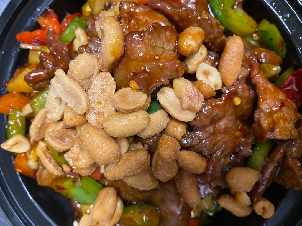 Kung Pao Beef · Celery, bell peppers, peanuts, garlic, chilies