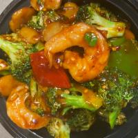 Yushan Shrimp · Broccoli, waterchesnut, bell peppers, garlic sauce